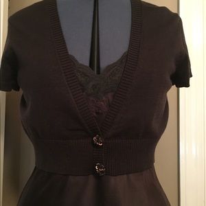 Brown silk blend cami top and cropped sweater set